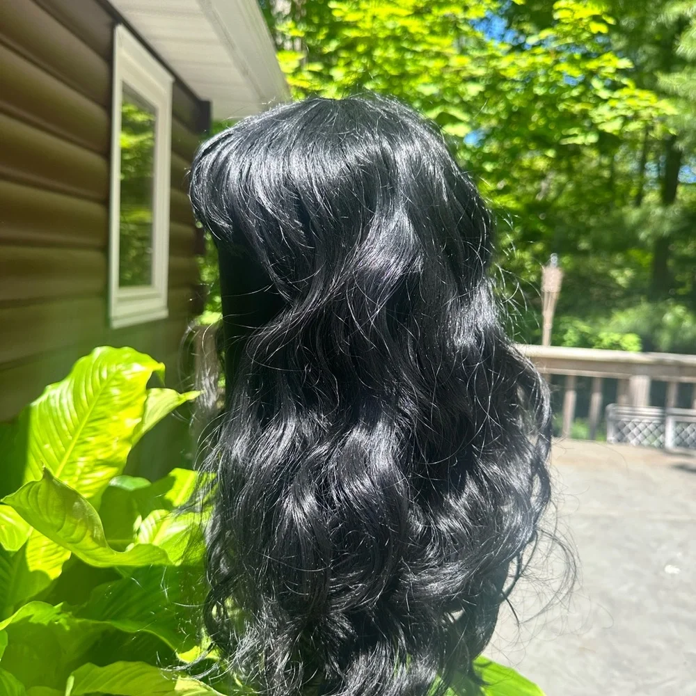 Elegant Betty Page Black Wave Wig With Bangs, Cap with Combs, Gently Worn